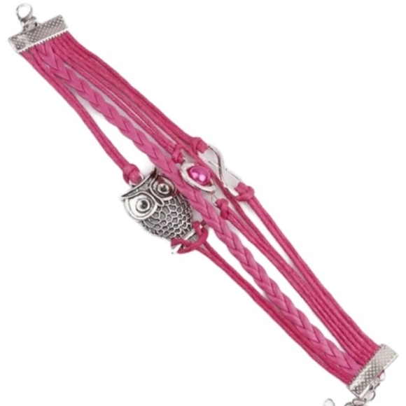 Owl Infinity Heart Pearl Purple White Pink Turquise Blue Layered Charm Bracelet - Picture 5 of 12